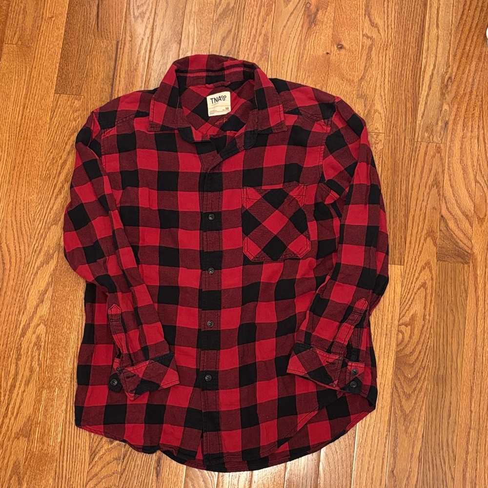 TNA Women’s Red and Black Plaid Flannel Shirt